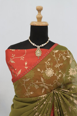 KHRITI FAB Embroidered Bollywood Silk Blend Saree(Light Green)