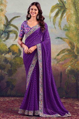 RUPAL CREATION Printed Bandhani Georgette Saree(Purple)