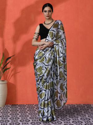 Sangria Printed Daily Wear Satin Saree(Green)