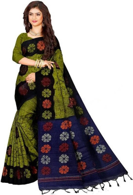 Dixon Printed Sambalpuri Pure Cotton Saree(Light Green)