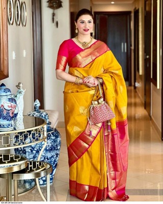 Bansari Textiles Woven Banarasi Jacquard, Art Silk Saree(Yellow)