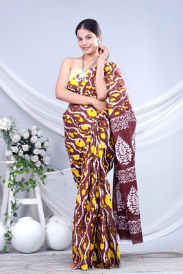 Om Traders Printed Saree with Attached Blouse Cotton Silk Saree(Multicolor)