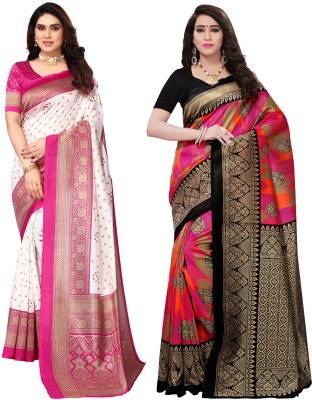 SIRIL Printed, Geometric Print, Floral Print Dharmavaram Cotton Silk, Silk Blend Saree(Pack of 2, Multicolor)