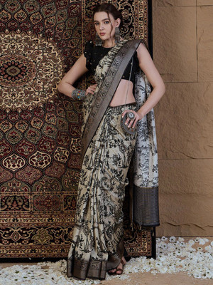 ANOUK Printed Chinnalapattu Viscose Rayon Saree(Beige)
