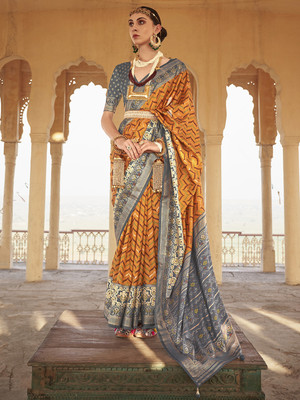ANOUK Woven Patola Silk Blend Saree(Mustard)