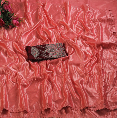 Vichitra Solid/Plain Bollywood Jimmy choo, Satin Saree(Pink)