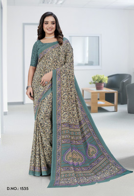 Novus Knitting Printed Bollywood Crepe Saree(Dark Blue)