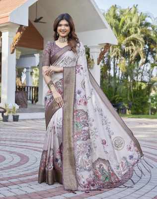 Marabout Digital Print Bollywood Cotton Silk Saree(Brown)