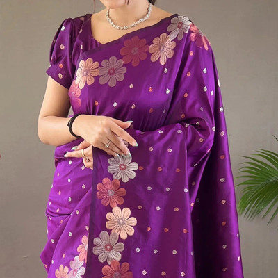 CENTURY CREATION Self Design Banarasi Jacquard Saree(Purple)