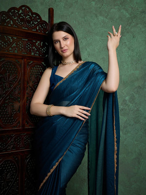 Dhimahi Solid/Plain Bollywood Chiffon Saree(Blue)