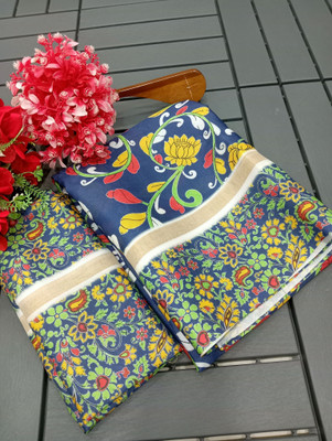 HangerStories Printed Kanjivaram Art Silk, Pure Silk Saree(Dark Blue)