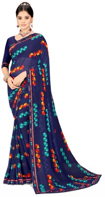 TINA FASHION Printed Daily Wear Polyester Saree(Blue)