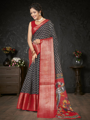 Divastri Woven Chanderi Cotton Blend Saree(Black)