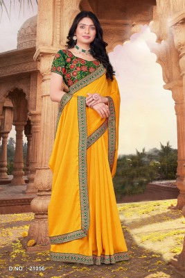 nirmal creation Printed Bollywood Silk Blend Saree(Yellow)