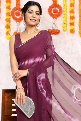 MIRCHI FASHION Printed, Dyed, Blocked Printed Bollywood Chiffon, Georgette Saree(Magenta, White)