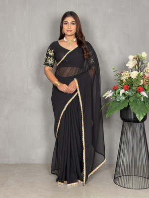 PATTARI Solid/Plain Bollywood Georgette Saree(Black)