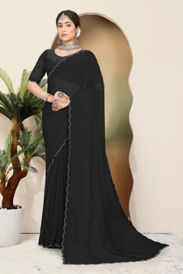 Divine Fabrics Embellished Bollywood Georgette Saree(Black)