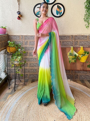 SICHYAH Solid/Plain, Ombre Bollywood Georgette Saree(Pink, Green)