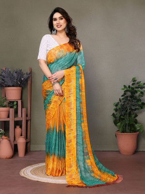 ALPENIKA Printed, Embellished Bollywood Georgette, Silk Blend Saree(Dark Green)