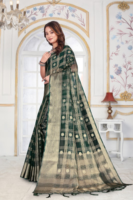 Aarunika IC Solid/Plain Bollywood Organza Saree(Green)