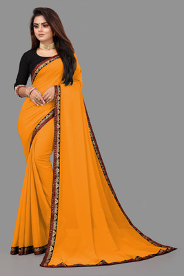 Aai shree khodiyar Solid/Plain Bollywood Georgette Saree(Mustard)