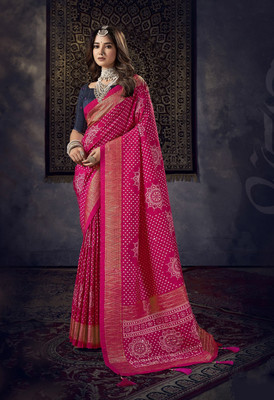 Stylum Printed Bandhani Art Silk Saree(Magenta)