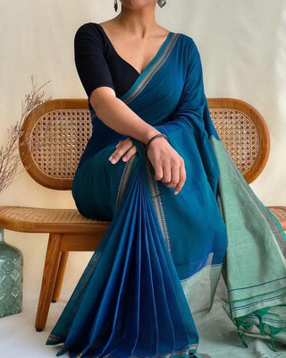 Joyguru Textile Self Design Handloom Handloom Pure Cotton Saree(Blue)