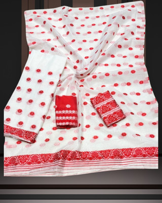 Mugaara Woven Mekhela Chador Cotton Blend Saree(White)