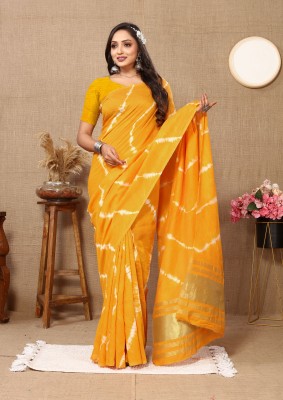Divastri Printed Bollywood Cotton Blend Saree(Yellow)