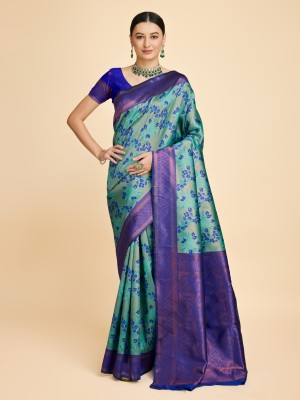 COSBILA FASHION Floral Print Banarasi Silk Blend Saree(Multicolor)