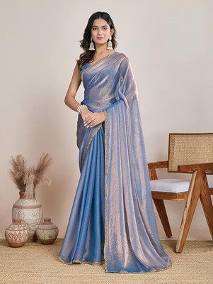 SARETRA MALL Solid/Plain Bollywood Georgette Saree(Blue)