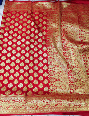 Royalsilk Woven Banarasi Silk Blend Saree(Red, Gold)