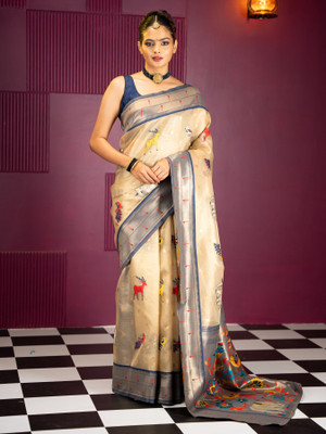 MIMOSA Printed Banarasi Art Silk Saree(Dark Blue)