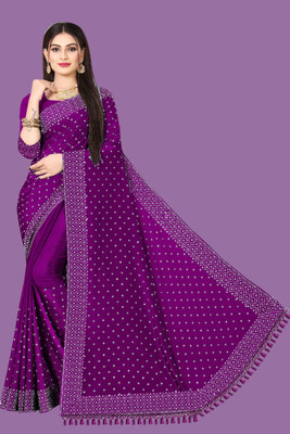 rudraCreation Self Design Banarasi Georgette, Chiffon Saree(Purple)