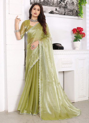 Qviday Self Design Bollywood Silk Blend Saree(Light Green)