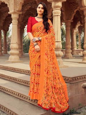Divastri Printed Daily Wear Chiffon Saree(Orange)