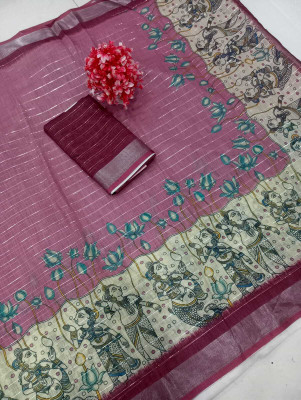 Saaransh Floral Print Kanjivaram Linen, Cotton Silk Saree(Maroon)