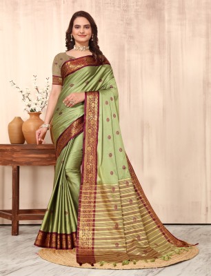 Fashion Club Collection Woven, Self Design Banarasi Cotton Silk, Jacquard Saree(Multicolor)
