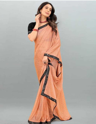 Dgdesigner Solid/Plain Bollywood Lycra Blend Saree(Orange)
