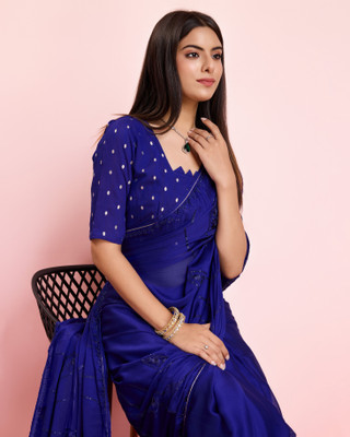 shoplance Embroidered, Embellished Bollywood Chiffon Saree(Blue)
