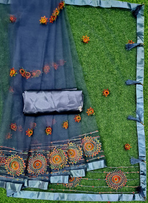 A To Z Cart Embroidered Bollywood Net Saree(Grey)