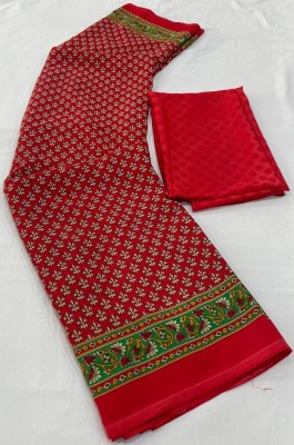 Dori Printed Daily Wear Crepe, Silk Blend Saree(Red)