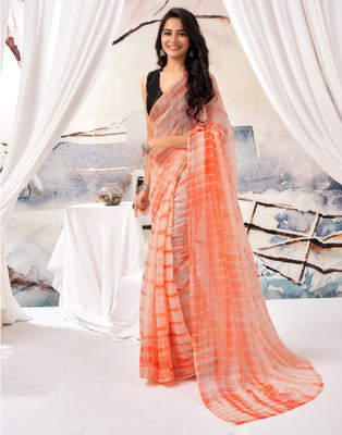 all about you Printed Daily Wear Chiffon Saree(Pink, Orange)