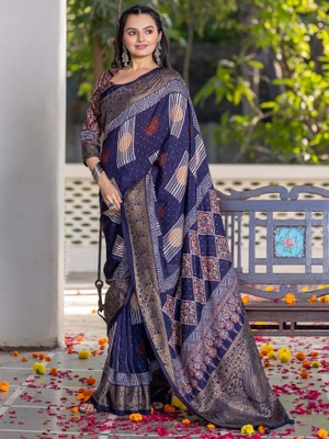 Tasrika Printed Chinnalapattu Viscose Rayon Saree(Dark Blue)