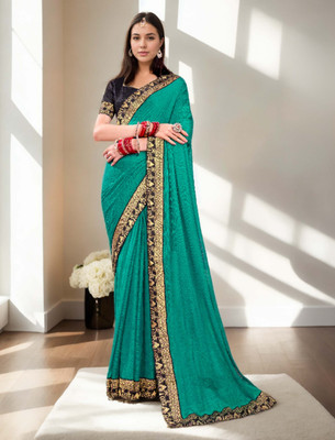 Divastri Solid/Plain Bollywood Chiffon Saree(Blue)