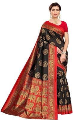 Saadhvi Printed Banarasi Cotton Blend Saree(Black)