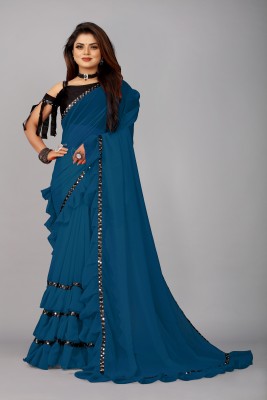 Georgette Saree Solid/Plain Bollywood Georgette, Chiffon Saree(Blue)