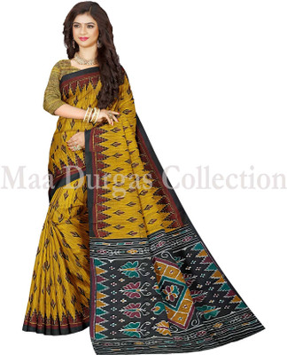 Maadurgas Printed Sambalpuri Cotton Blend Saree(Yellow)