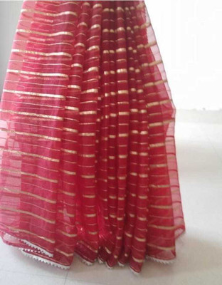 GoVika Self Design Bollywood Organza Saree(Red)