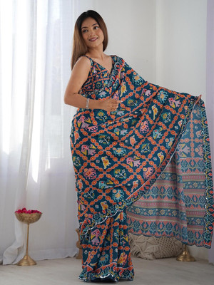 Hensi sarees shop Woven Dharmavaram Georgette, Art Silk Saree(Dark Blue)
